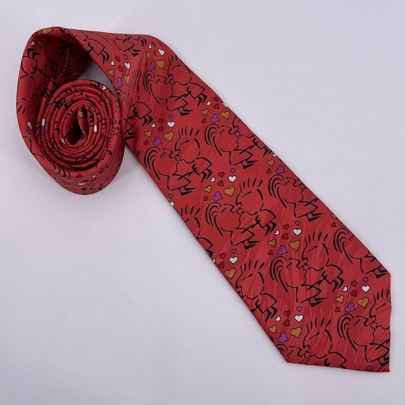 Red 100% Silk Tie Couple Kissing Hearts Kiss Valentines Romantic Keith Daniels - Picture 2 of 6